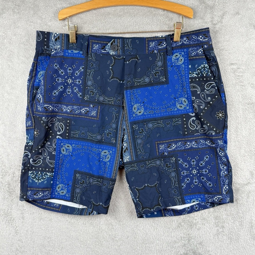 G/Fore Bandana Print Maverick 4-Way Stretch Shorts Mens 36 Twilight‎ Blue Golf